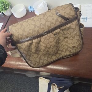 Coach Tan and Brown Signature Messenger Bag